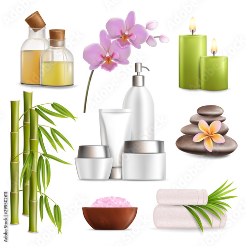 Spa salon accessories set, vector realistic isolated illustration