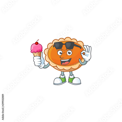 orange pie cartoon with ice cream mascot design.
