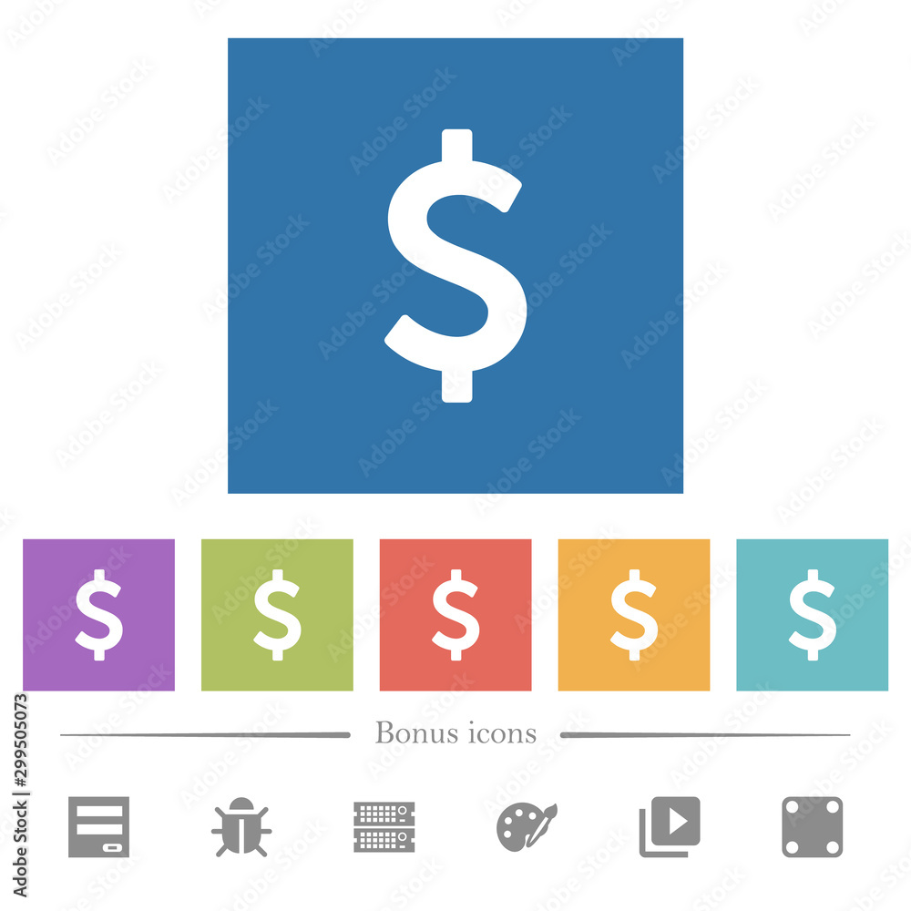 Dollar sign flat white icons in square backgrounds Dollar sign flat white icons in square backgrounds