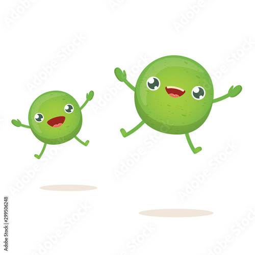 cartoon happy tiny baby pea character isolated on white background. vegetable funky character