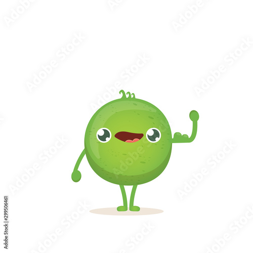 cartoon happy tiny baby pea character isolated on white background. vegetable funky character