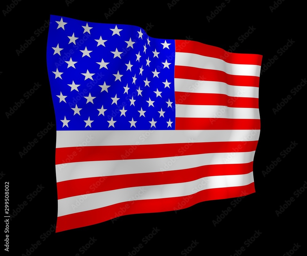 Fototapeta premium Waving flag of the United States of America on a dark background. Stars and Stripes. State symbol of the USA. 3D illustration