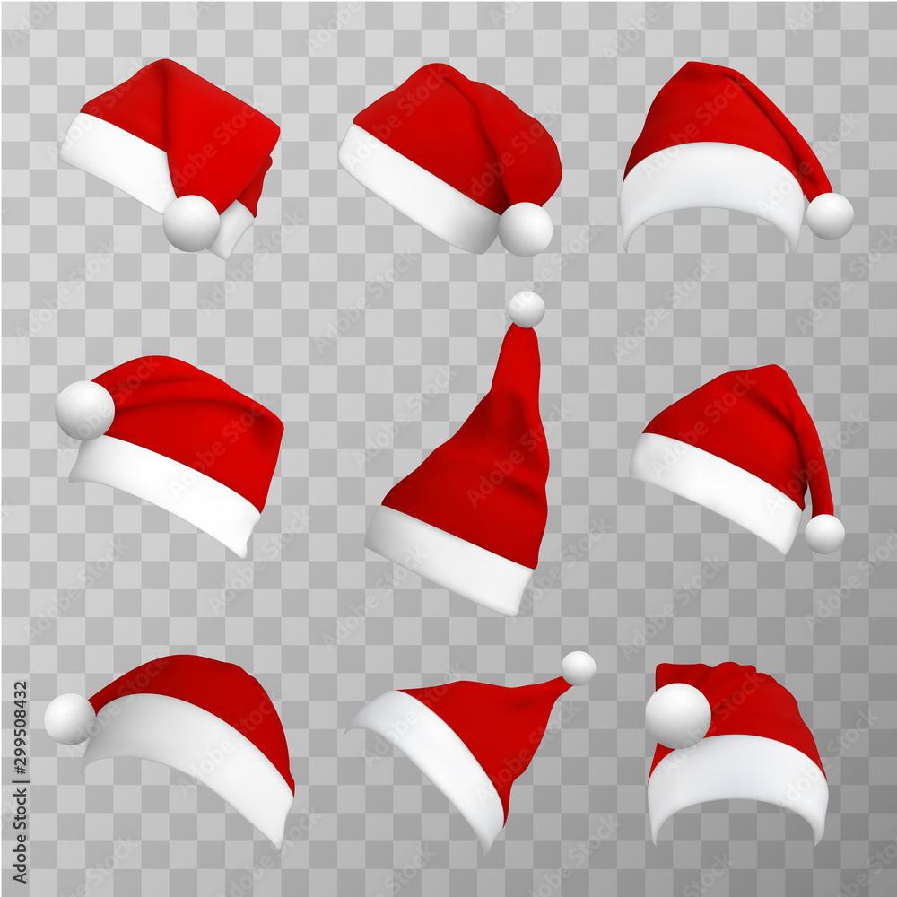 Santa claus hats realistic vector illustrations set Santa claus hats realistic vector illustrations set