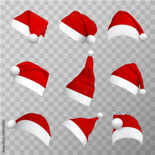 Santa claus hats realistic vector illustrations set