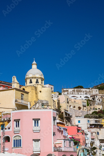  characteristic houses of Procida with tourists and inhabitants - Italy