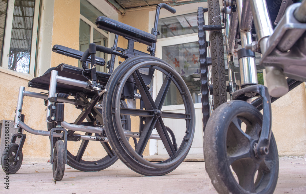 Wheelchairs in the Parking lot in the balcony. Wheelchairs in the Parking lot in the balcony.