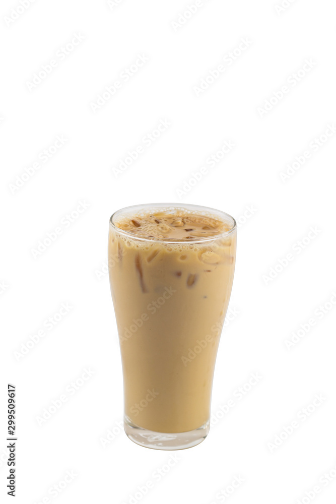 Isolate long tall glass beverage on white background with clipping path. Dicuted of freshness Iced coffee Latte. Isolate long tall glass beverage on white background with clipping path. Dicuted of freshness Iced coffee Latte.