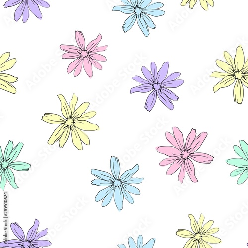Seamless vector pattern with flowers. Decorative ornament for fashion textiles. Trendy colorful floral background. Fabric design. © Alsu Art