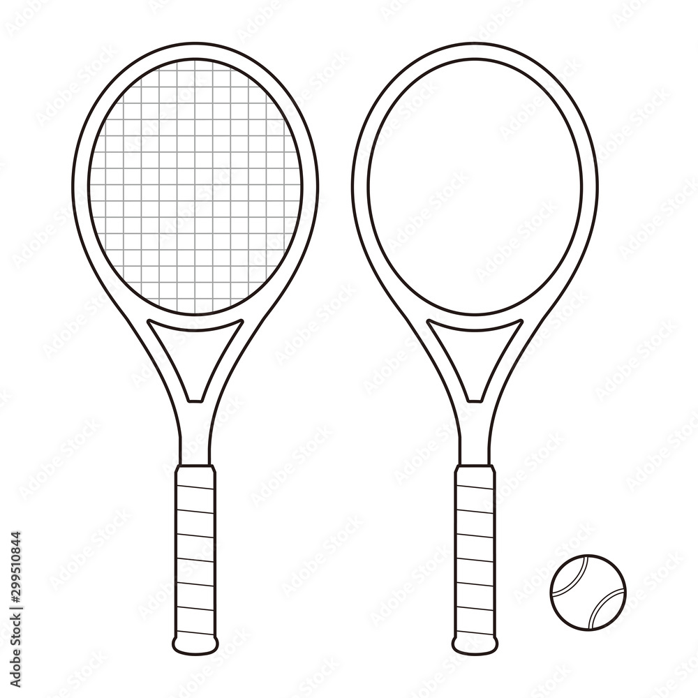 ガットが張ってあるテニスラケットとガットなしのテニスラケットとボールのセット ぬりえベクターイラスト Stock Vector Adobe Stock