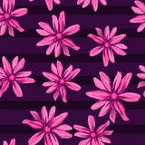 Hand drawn sketch pink flowers background. Ornament vector. Chamomile pattern seamless.