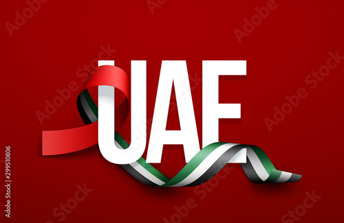 48 National day banner with realistic UAE ribbon flag. holiday illustration card 48 UAE National day Spirit of the union United Arab Emirates, Flat design Logo Anniversary Celebration Abu Dhabi Card