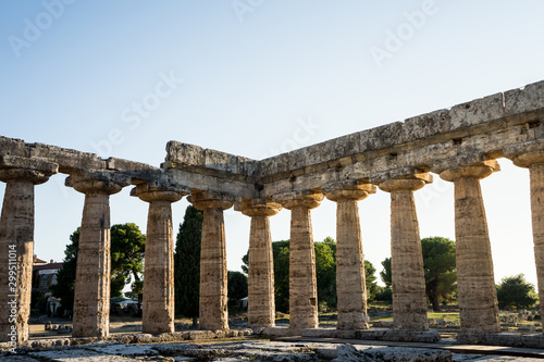 Classical greek temple at ruins of ancient city Paestum, Cilento, Italy