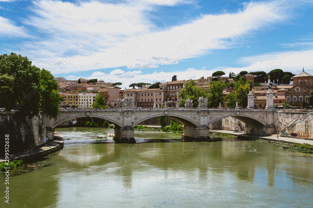 Bridge crossing in Tevere river in Rome Italy