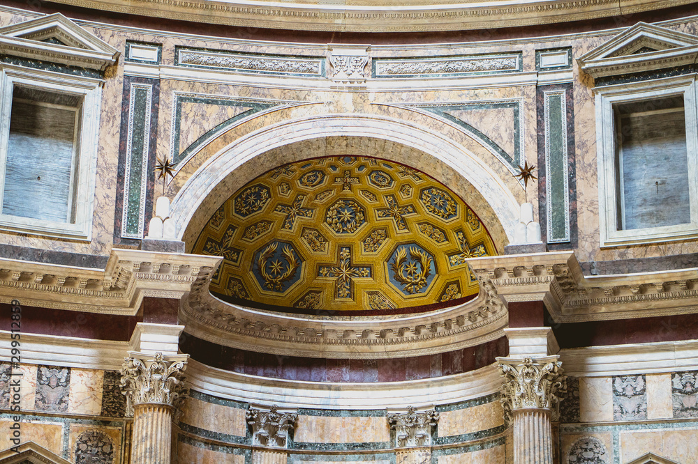 Details of the interior of the ceiling of the Pantheon in Rome