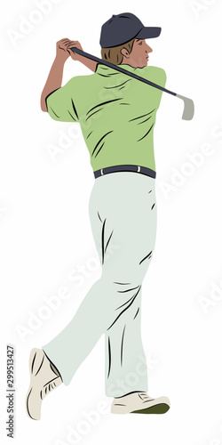 isolated illustration of golfer,  vector drawing