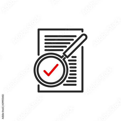 contract page signature with magnifier glass outline flat icon. Single quality outline logo search symbol for web design mobile app Thin line design logo sign Loupe lens icon isolated white background