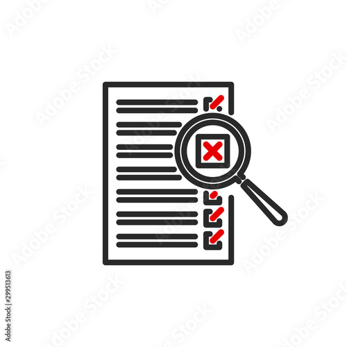 check box list page with magnifier glass outline flat icon. Single quality outline logo search symbol for web design mobile app. Thin line design logo sign Loupe lens icon isolated on white background