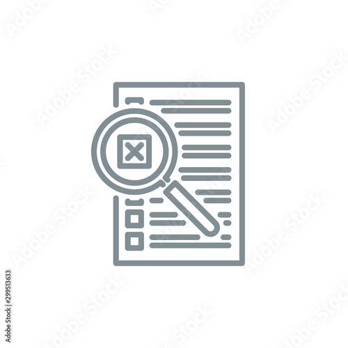 check box list page with magnifier glass outline flat icon. Single quality outline logo search symbol for web design mobile app. Thin line design logo sign Loupe lens icon isolated on white background