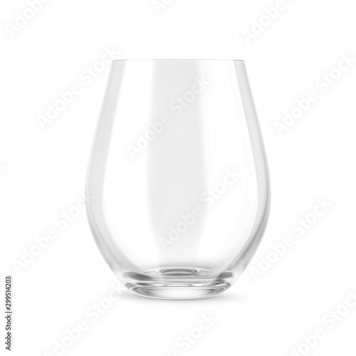 Empty stemless wine glass mock up isolated on white background photo