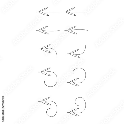 One continuous line drawing of road sign arrows isolated on white background. Vector illustration for banner, web, design element, template, postcard. Minimalism. One line. Vector illustration  
