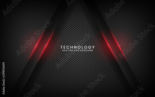Abstract metallic black frame layout modern technology design template for use element cover, banner, advertising, brochure, card, and landing page. Overlap layers 3D effect with red light decoration.