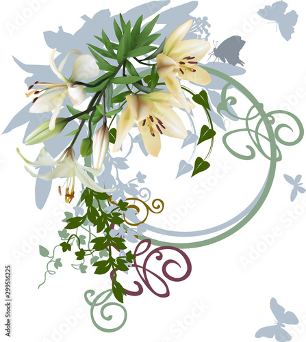 light lily flowers and green curls