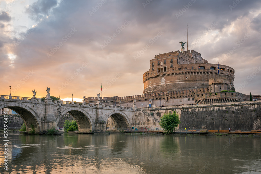 Sunset view of Castel Sant'Angelo, Rome, Italy