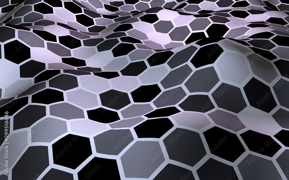 Fototapeta premium Honeycomb with a gradient color. Perspective view on polygon look like honeycomb. Wavy surface. Isometric geometry. 3D illustration