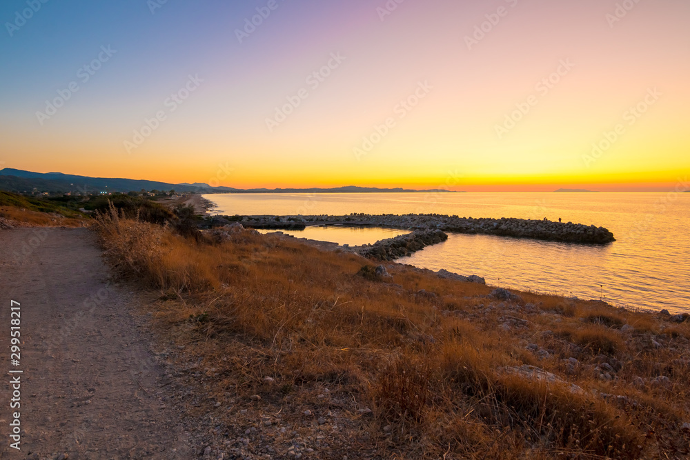 Sunset at Antinioti West Beach in Corfu Island