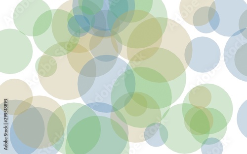 Multicolored translucent circles on a white background. Green tones. 3D illustration