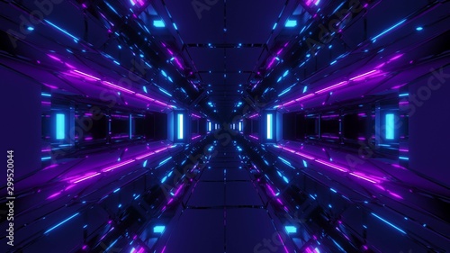futuristic fantasy scifi space galaxy tunnel corridor with glass windows 3d illustration wallpaper background design