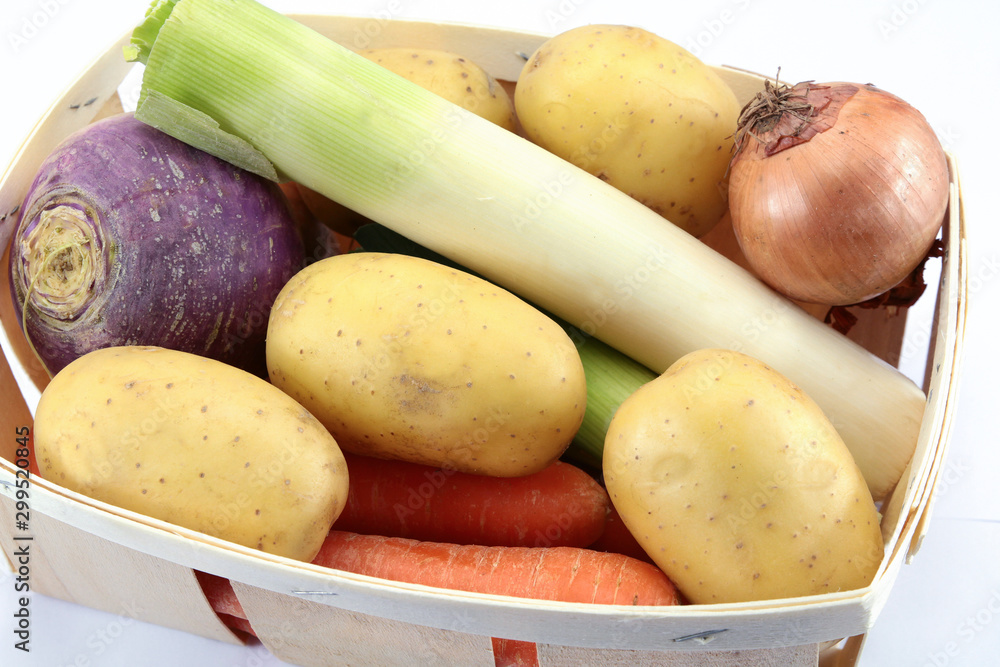 raw vegetables for pot on fire on a white background raw vegetables for pot on fire on a white background