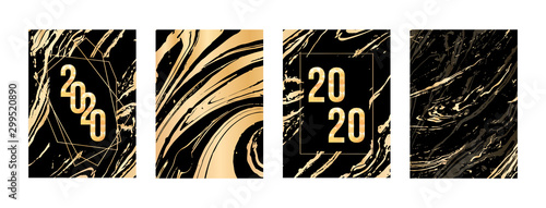 Set of elegant holiday new year invitations with 2020 numbers.