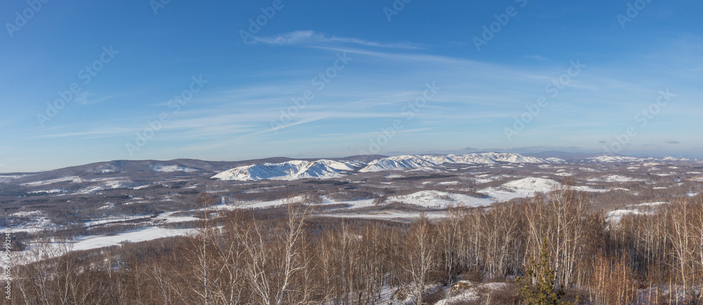 The view from the mountain Austau on the mountain range Nurali, South Ural, Bashkortostan, Russia The view from the mountain Austau on the mountain range Nurali, South Ural, Bashkortostan, Russia