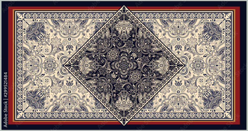 Colorful ornamental vector design for rug, carpet, tapis. Persian rug