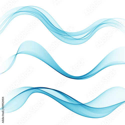  Abstract background set of blue wavy lines of waves. Design element