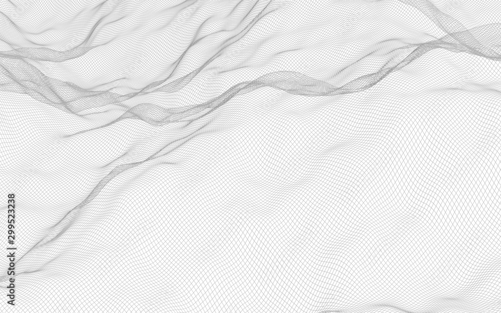 Obraz premium Abstract landscape on a white background. Cyberspace grid. hi tech network. 3d illustration