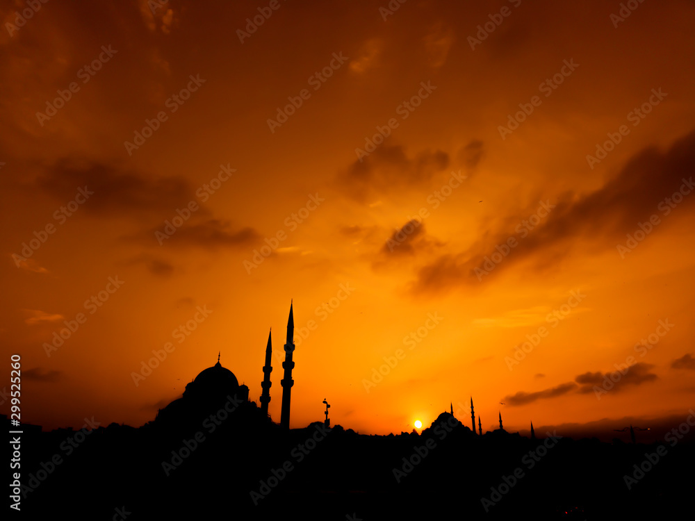 sunset over mosque sunset over mosque