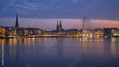 Hamburg, Germany. The Inner Alster Lake (German: Binnenalster) in the evening.