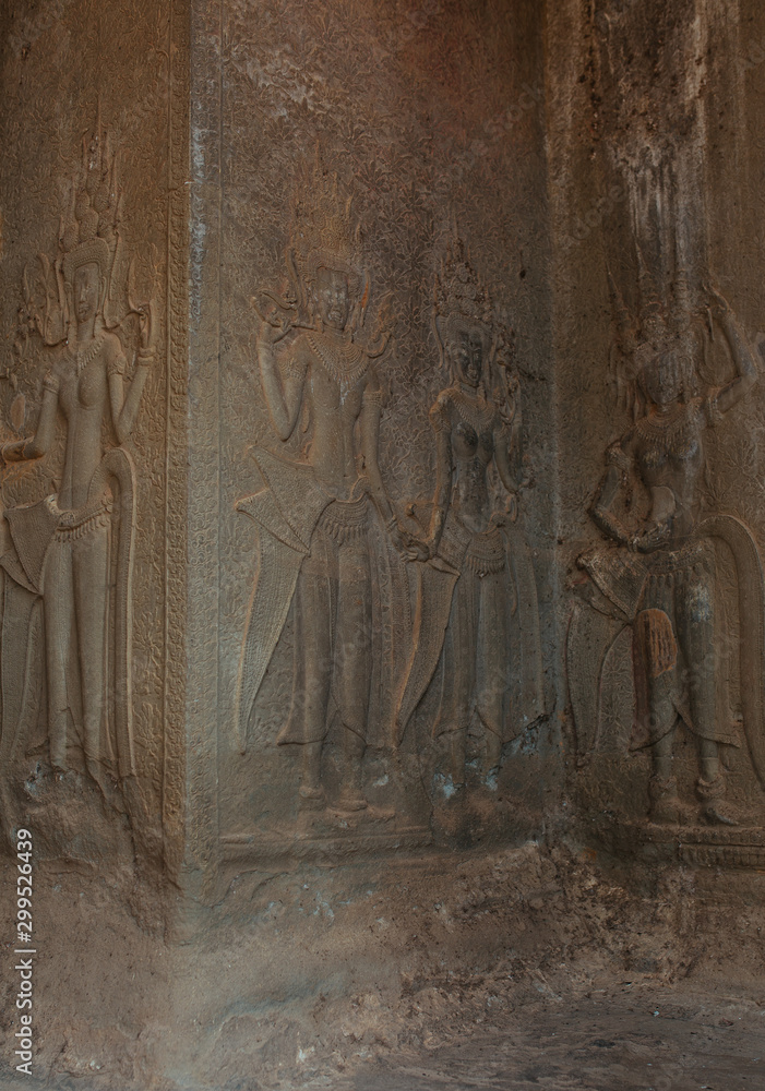 Cambodian Acient Murals and cave paintings on Agkor Wat temple walls