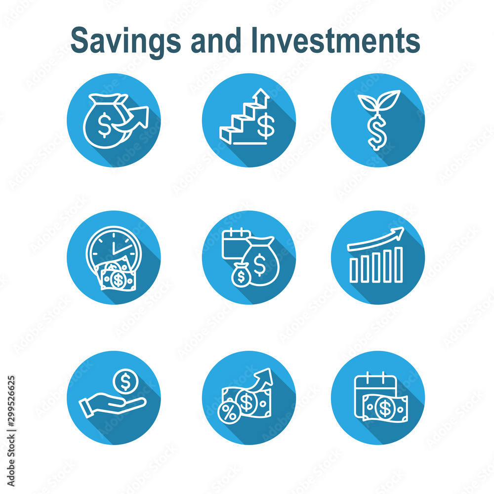 Banking, Investments and Growth Icon Set with Dollar Symbols, etc Banking, Investments and Growth Icon Set with Dollar Symbols, etc