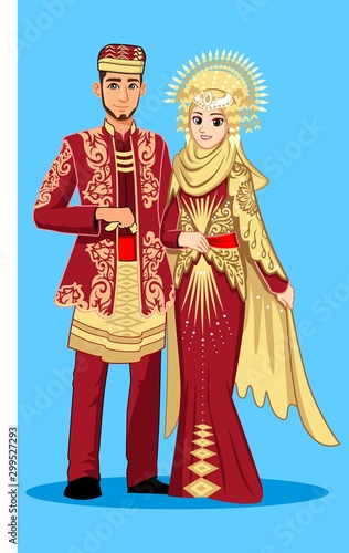 Minang wedding dress suit with red and gold color