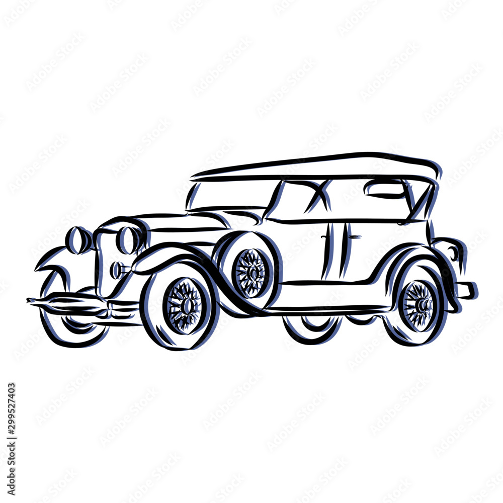 car, retro car sketch, contour vector illustration 