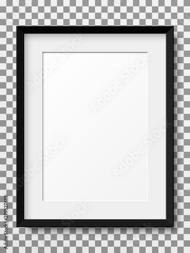 Realistic vertical picture frame isolated on transparent background.