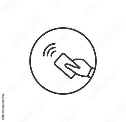 NFC and contactless pay pass. Hand tap pay. Vector logo.