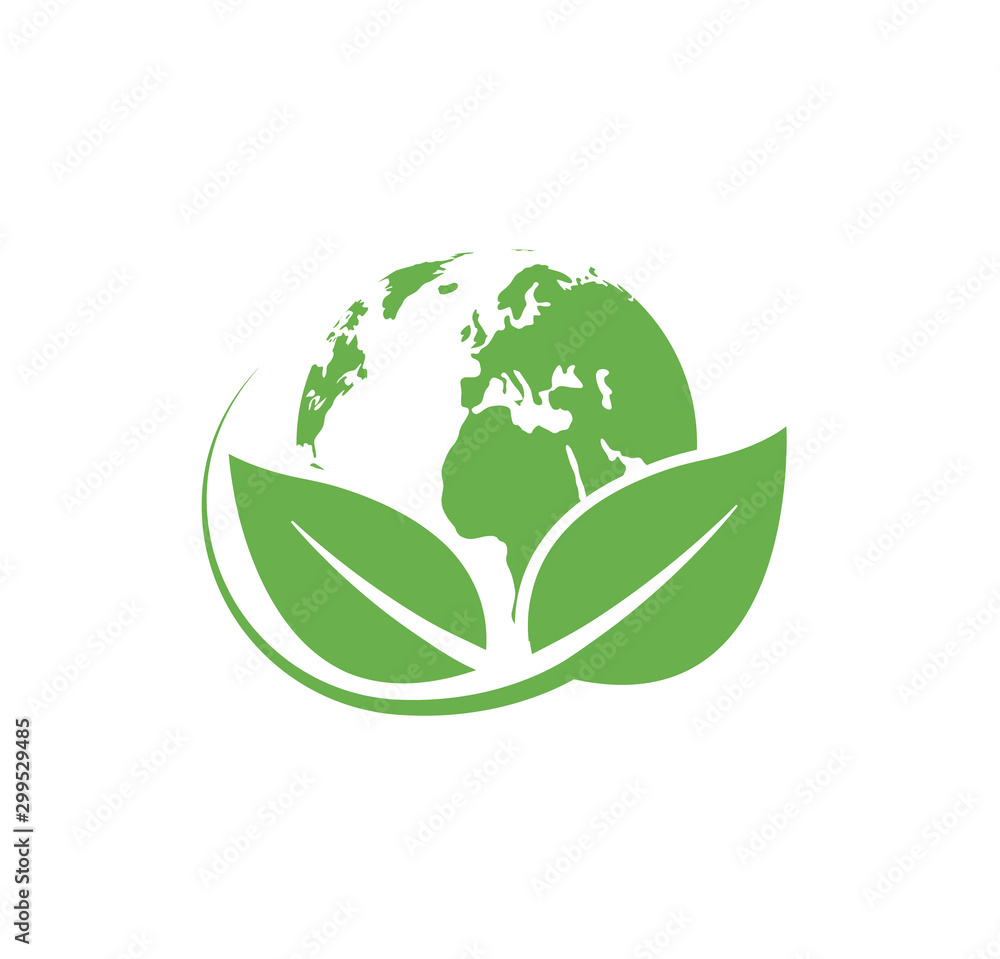 Green planet logo. Environment symbol. Eco earth icon. Vector illustration. - obrazy, fototapety, plakaty 