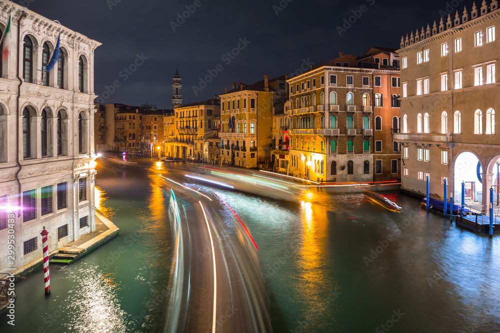 Beautiful scenery of the grand Canal in Venice at night, Italy