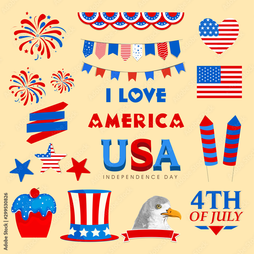 Obraz premium American Independence Day elements set.