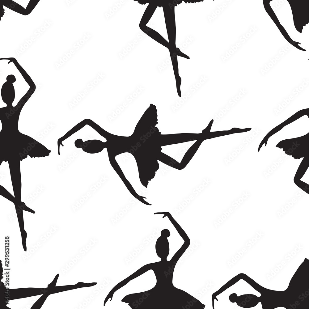 Seamless decorative background. Dancing ballerina silhouettes pattern. Seamless decorative background. Dancing ballerina silhouettes pattern.