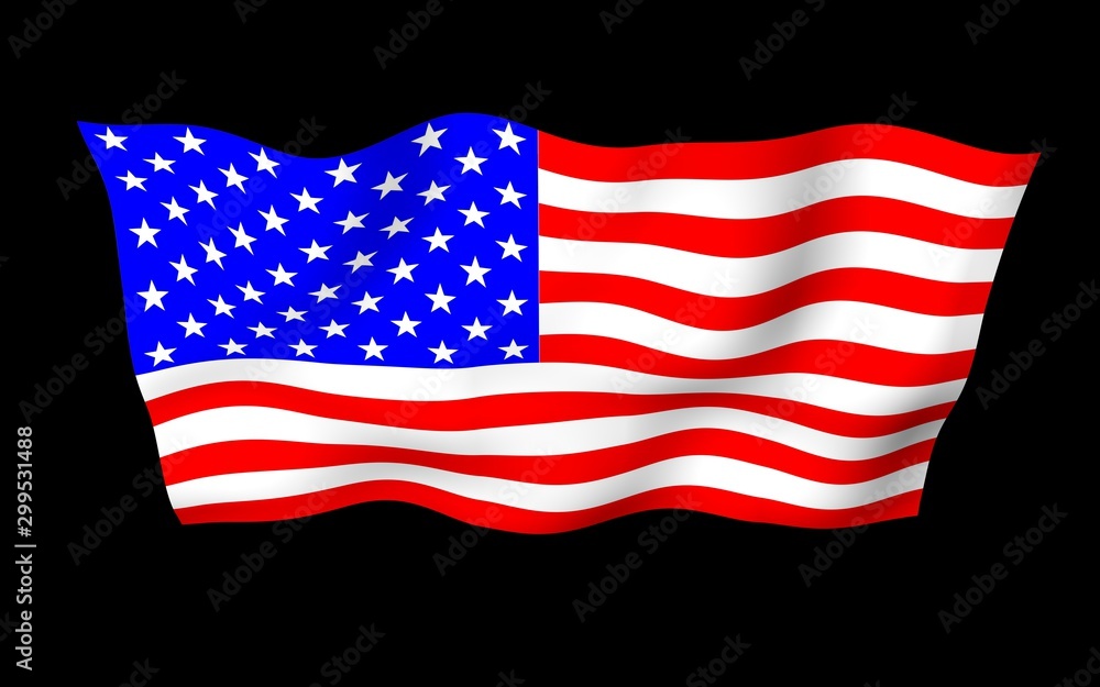 Waving flag of the United States of America on a dark background. Stars and Stripes. State symbol of the USA. 3D illustration Waving flag of the United States of America on a dark background. Stars and Stripes. State symbol of the USA. 3D illustration